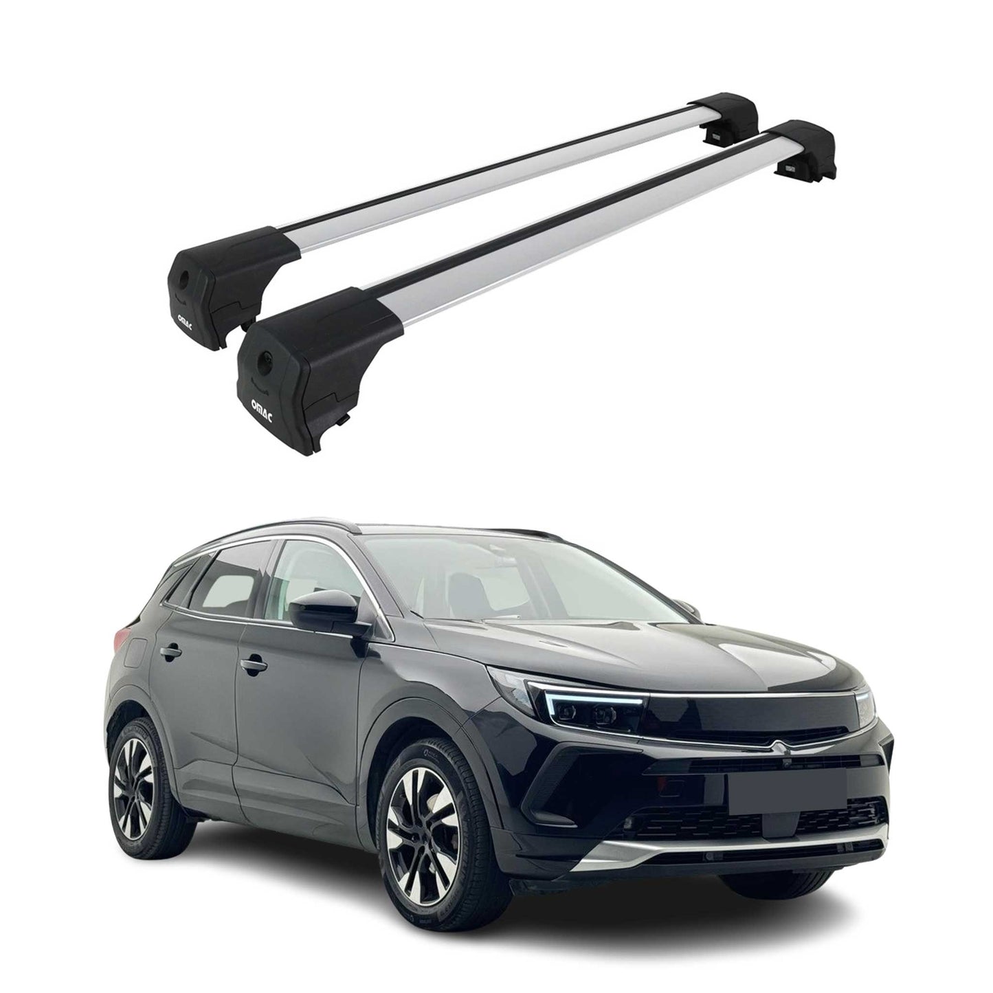 Portbagaj de plafon pentru Opel Grandland 2021-2025 75kg aluminiu argintiu 2 buc