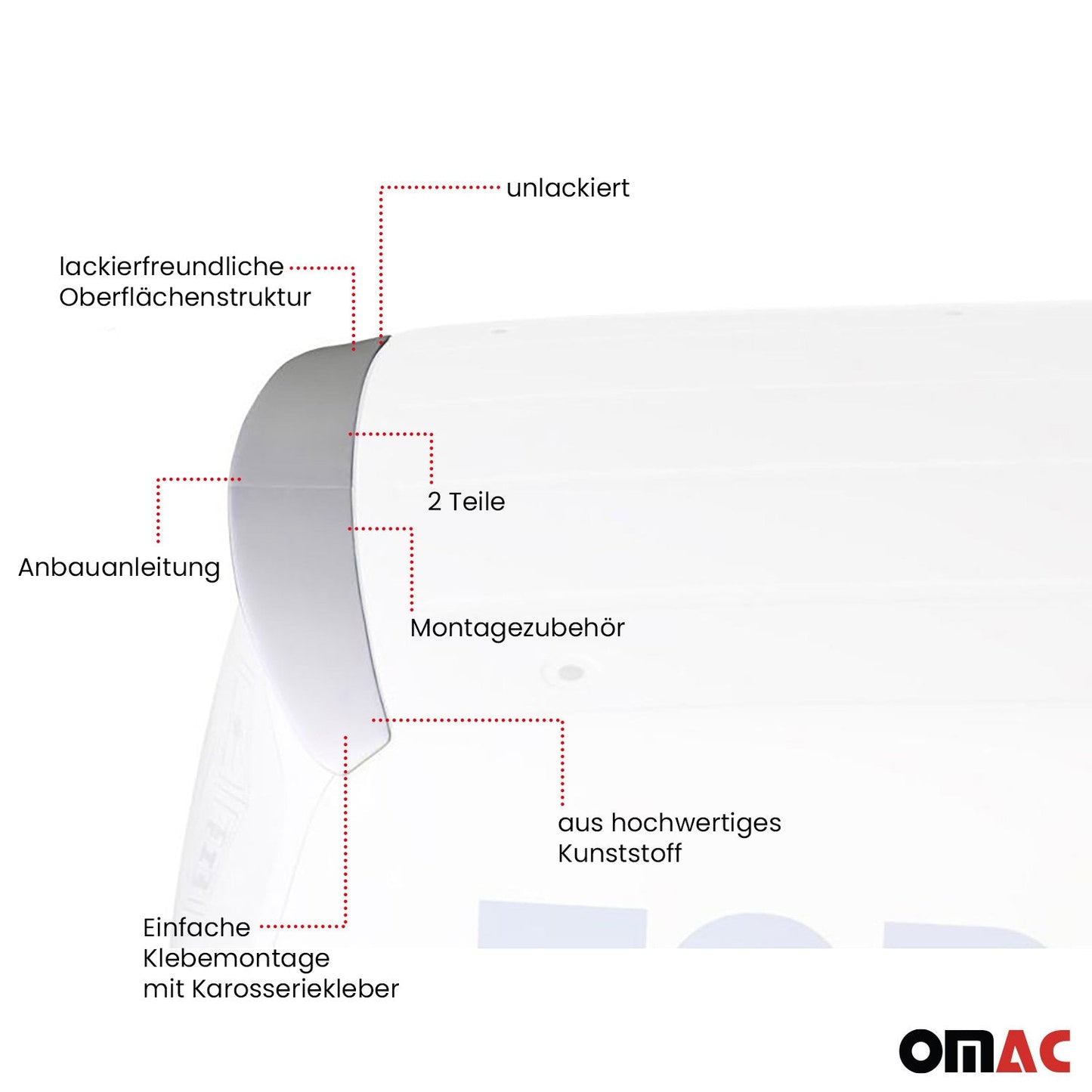 RDX Dachspoiler Spoiler für VW Caddy 2004-2020 mit 2 Hecktüre Unlackiert