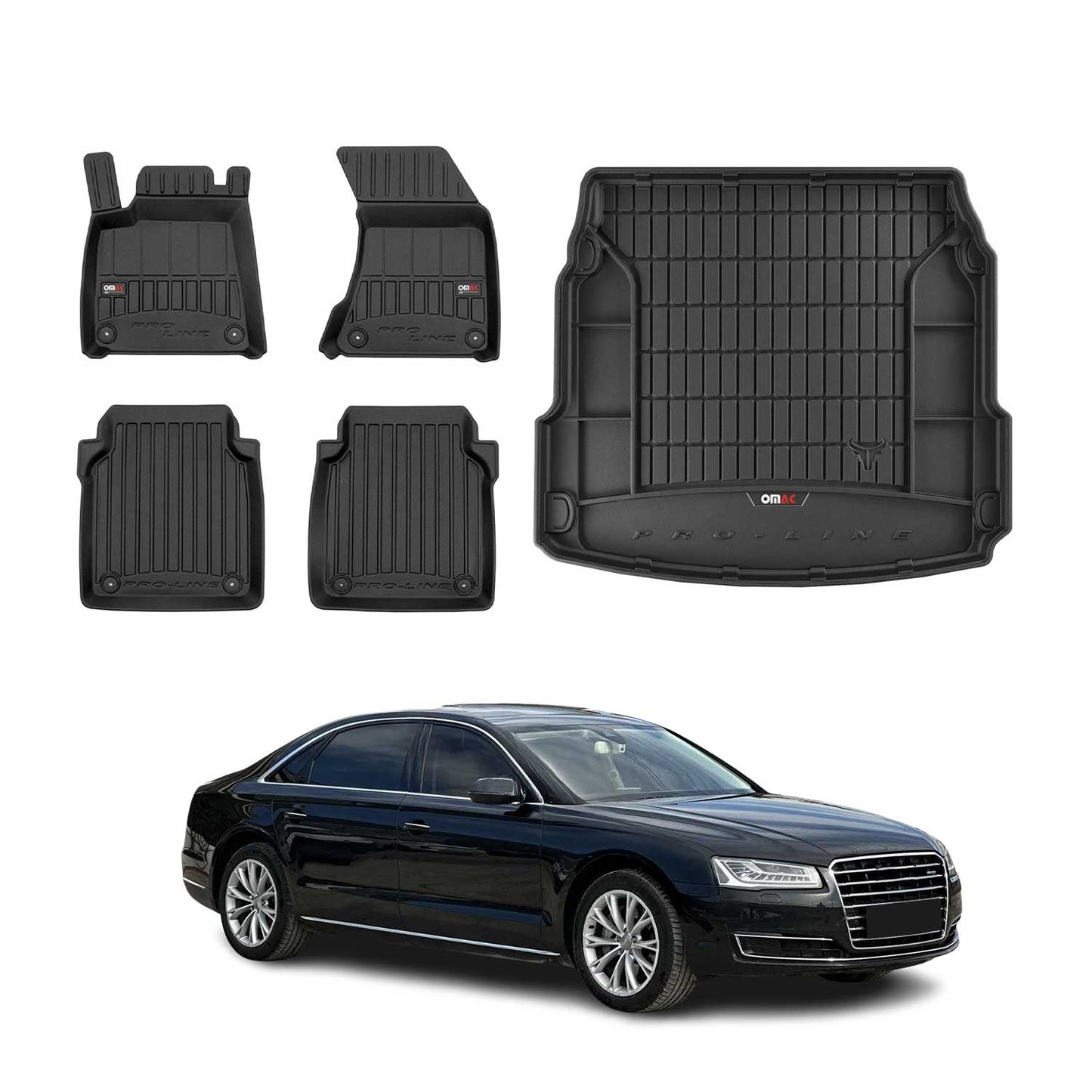 Fußmatten Kofferraumwanne Set für Audi A8 D4 2009-2018 OMAC Premium Schwarz TPE