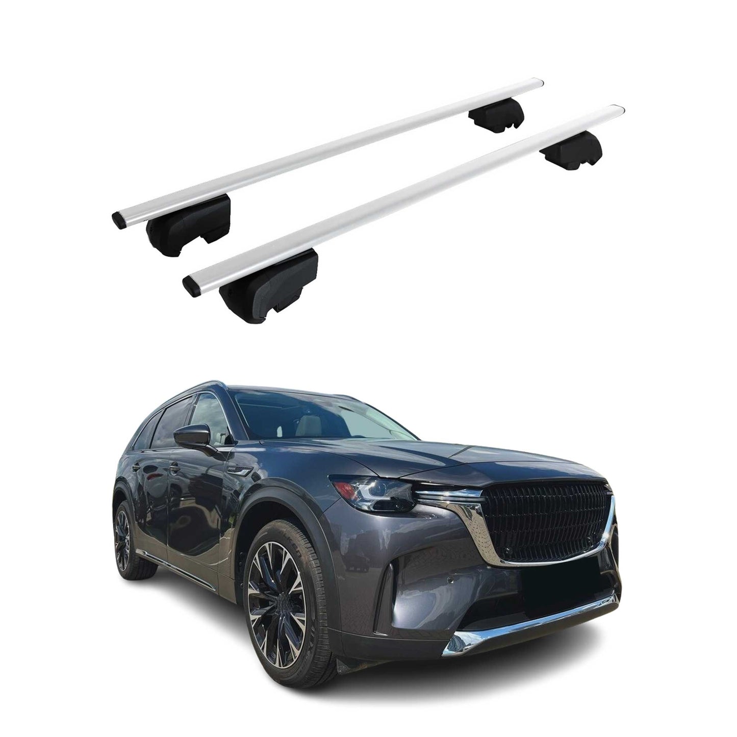 Portbagaj de plafon pentru Mazda CX-90 2023-2025 75kg, argintiu metalic, 2 buc.