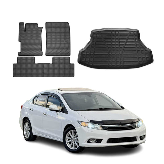 Fußmatten & Kofferraumwanne Set für Honda Civic Stufenheck 2011-2016 Gummi 5x