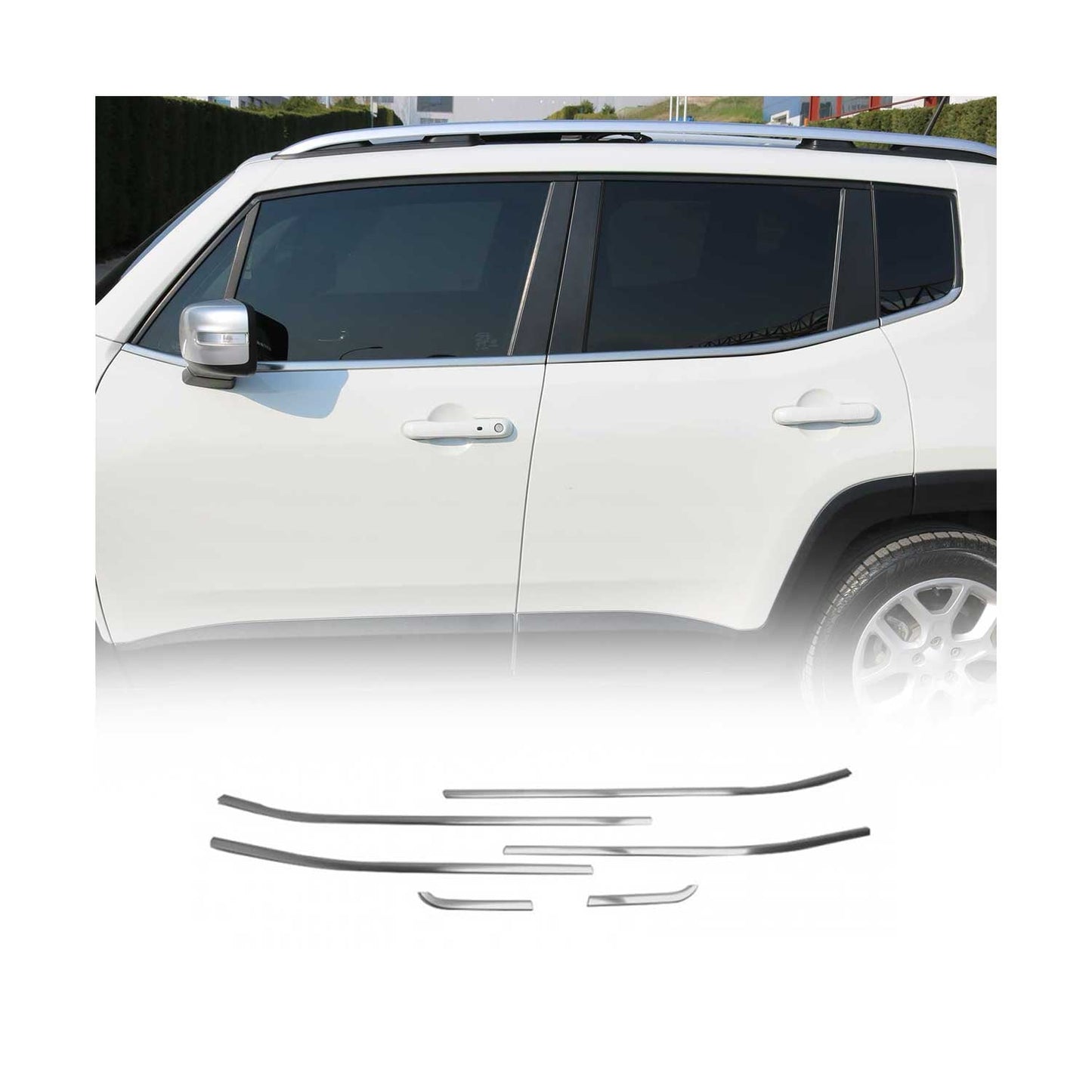 Benzi decorative pentru geamuri Jeep Renegade 2014-19, oțel inoxidabil cromat, 6 bucăți