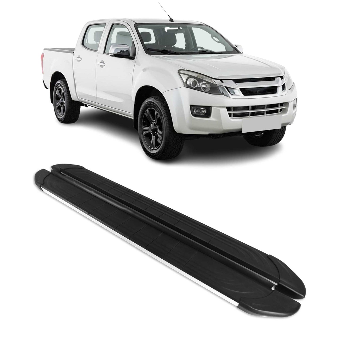 Trittbretter Seitenschweller für Isuzu D-Max DoubleCab 2012-19 Alu Schwarz Grau