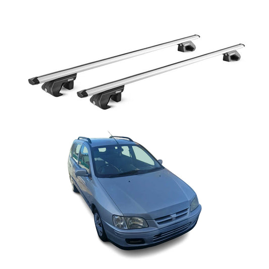 Bagażnik dachowy do Mitsubishi Space Star mk1 1999-2002 Pre-FL 90kg Alu Silver 2x ABE