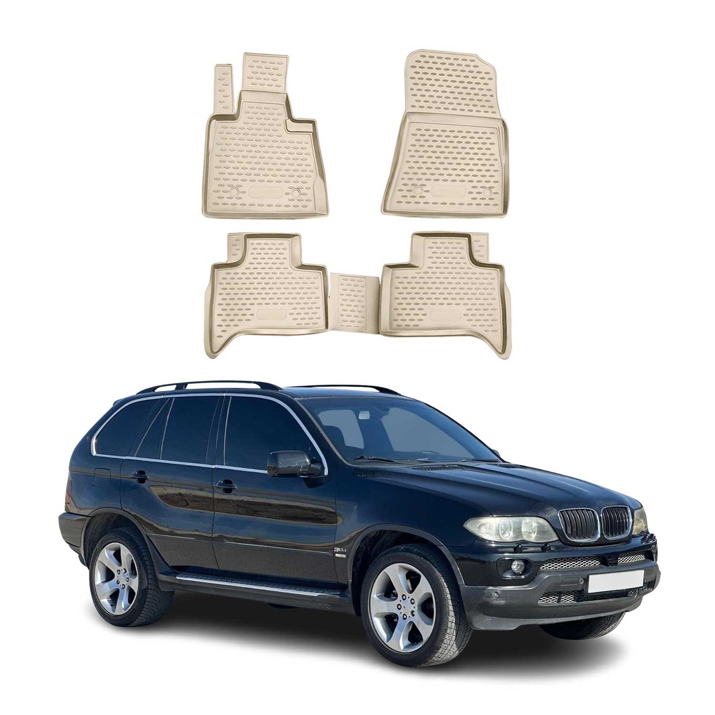 OMAC Gummimatten Fußmatten für BMW X5 E53 1999-2006 TPE Automatten Beige 4x