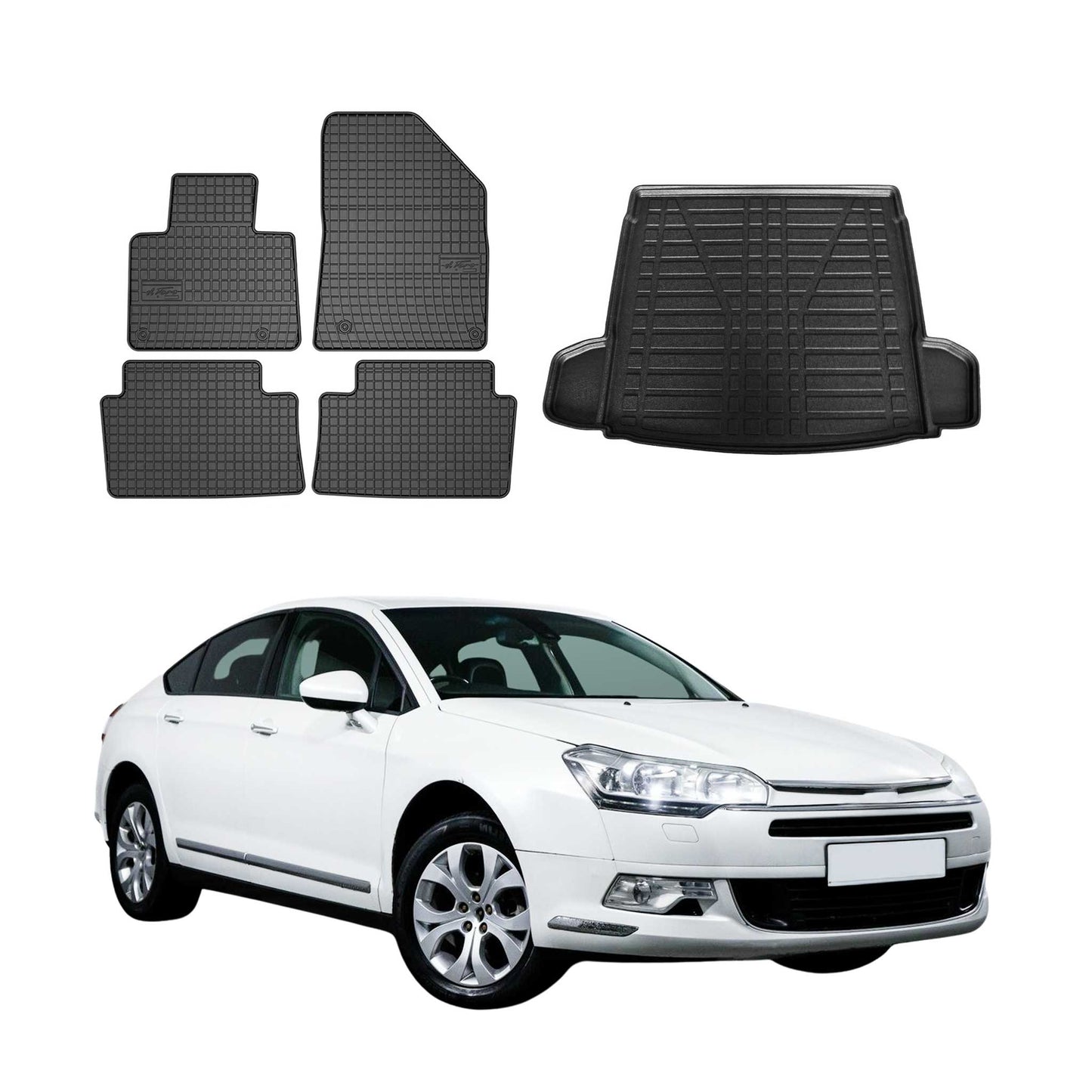Fußmatten & Kofferraumwanne Set für Citroen C5 2008-2017 Gummi TPE Schwarz 5x