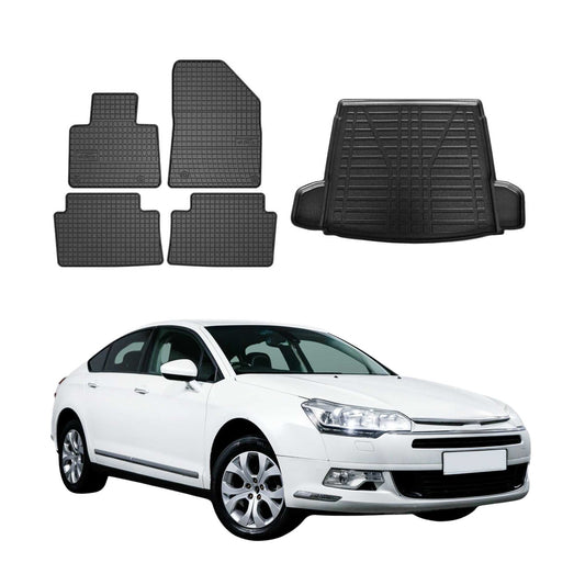 Fußmatten & Kofferraumwanne Set für Citroen C5 2008-2017 Gummi TPE Schwarz 5x