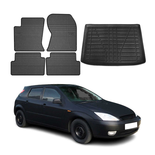 Set covorașe și portbagaj pentru Ford Focus mk1 1998-2004 cu cinci uși, cauciuc, 5x