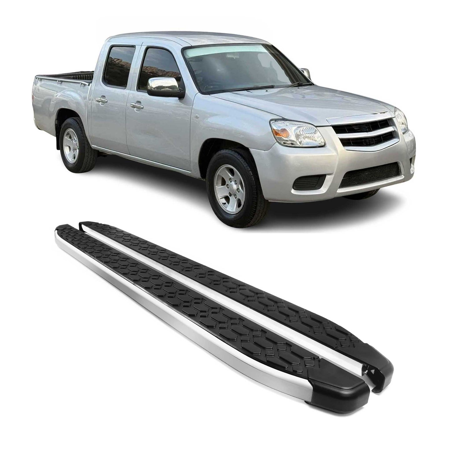 Alu Trittbretter Seitenschweller für Mazda BT-50 2012-2020 Schwarz Silber 2tlg