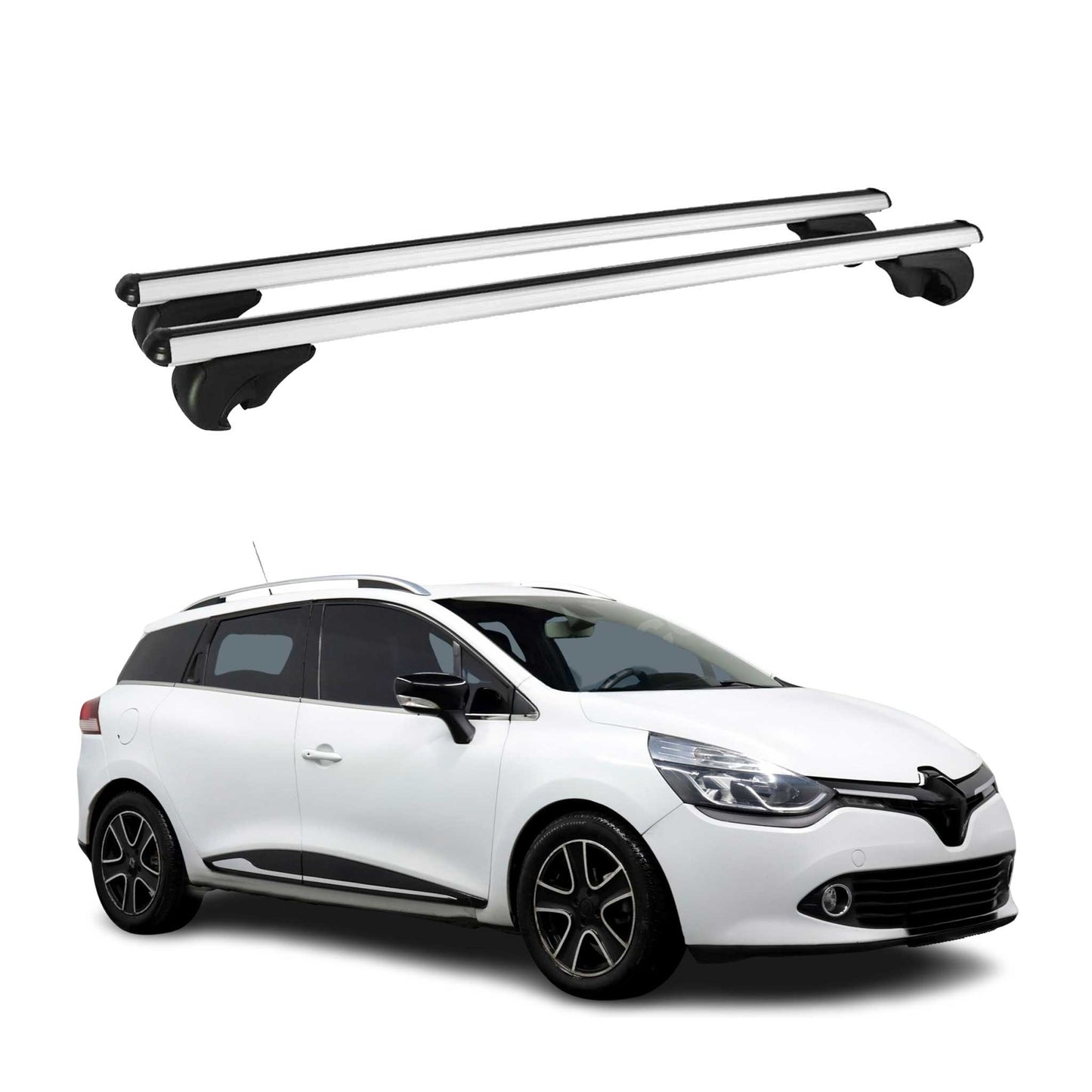 Portbagaj de plafon pentru Renault Clio Grandtour 2012-2025 75kg aluminiu argintiu 2 piese