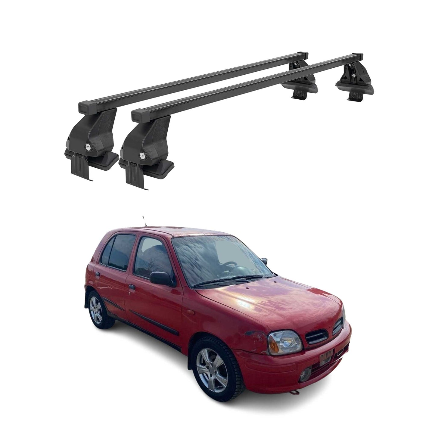 Menabo Dachträger Grundtäger für Nissan Micra 1992-2003 3tür 50kg Stahl Schwarz