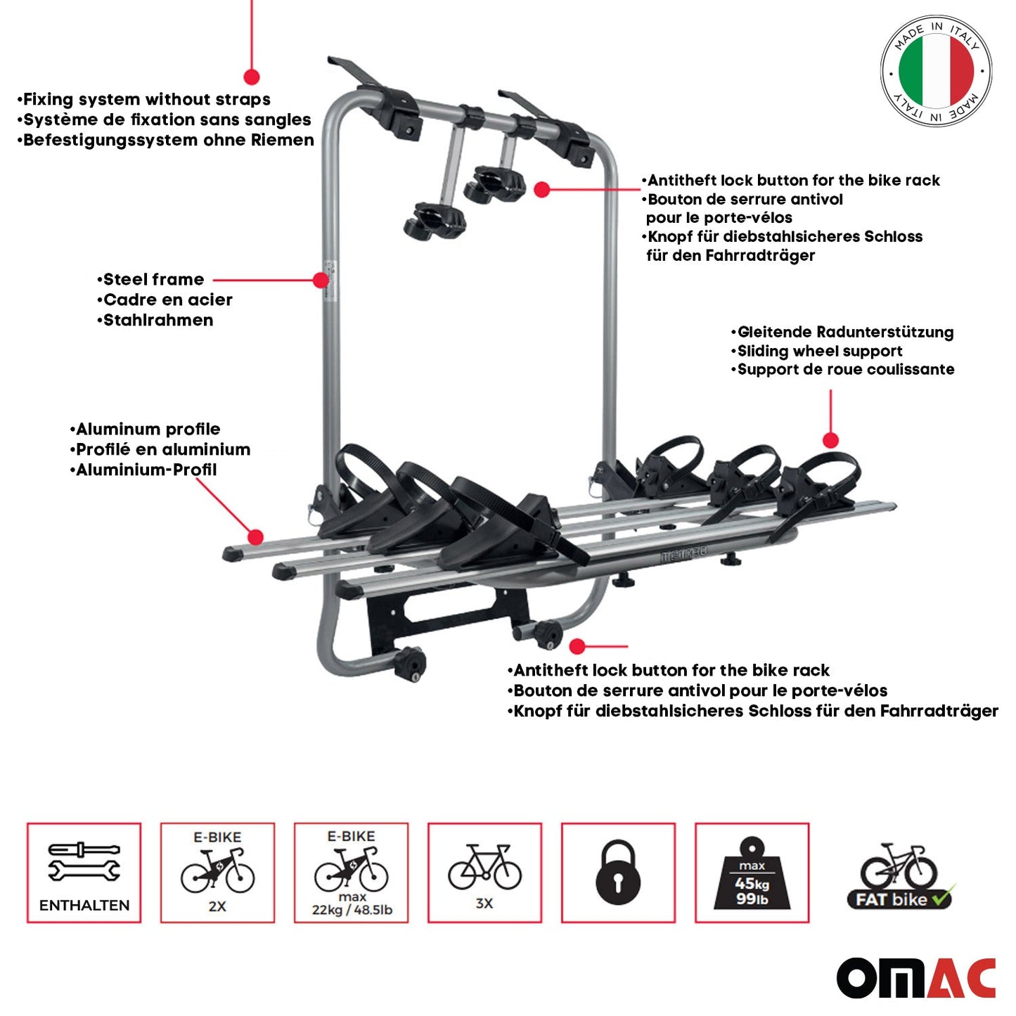 Menabo Fahrradträger für VW Caddy V 2021-2025 Heckklappenträger 3 Fahrräder