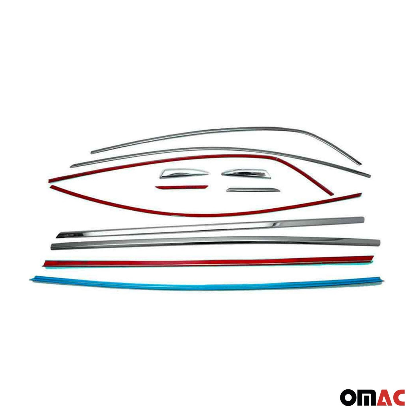 Benzi decorative pentru geamuri pentru Renault Megane Sedan 2016-2025, crom închis, 12 bucăți