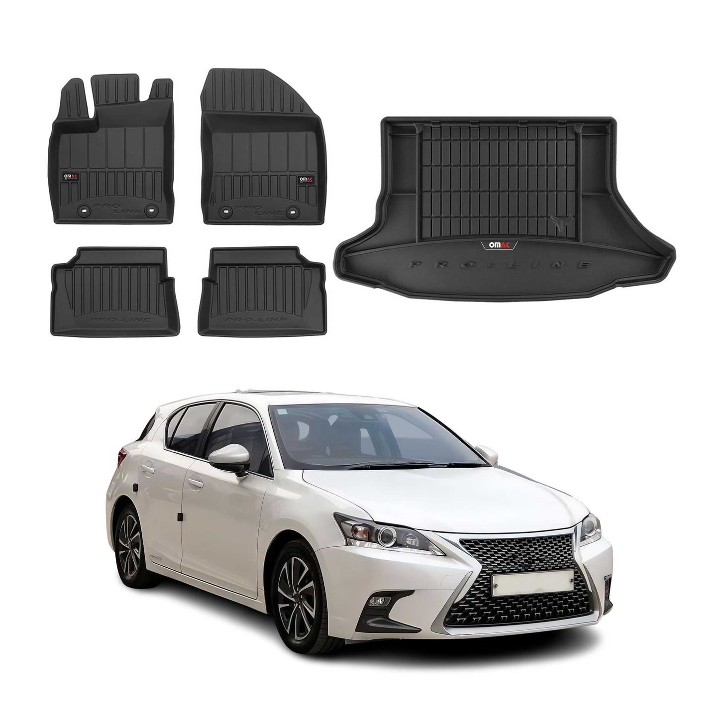 OMAC Fußmatten & Kofferraumwanne Set für Lexus CT 200H 2010-2020 Gummi 5x