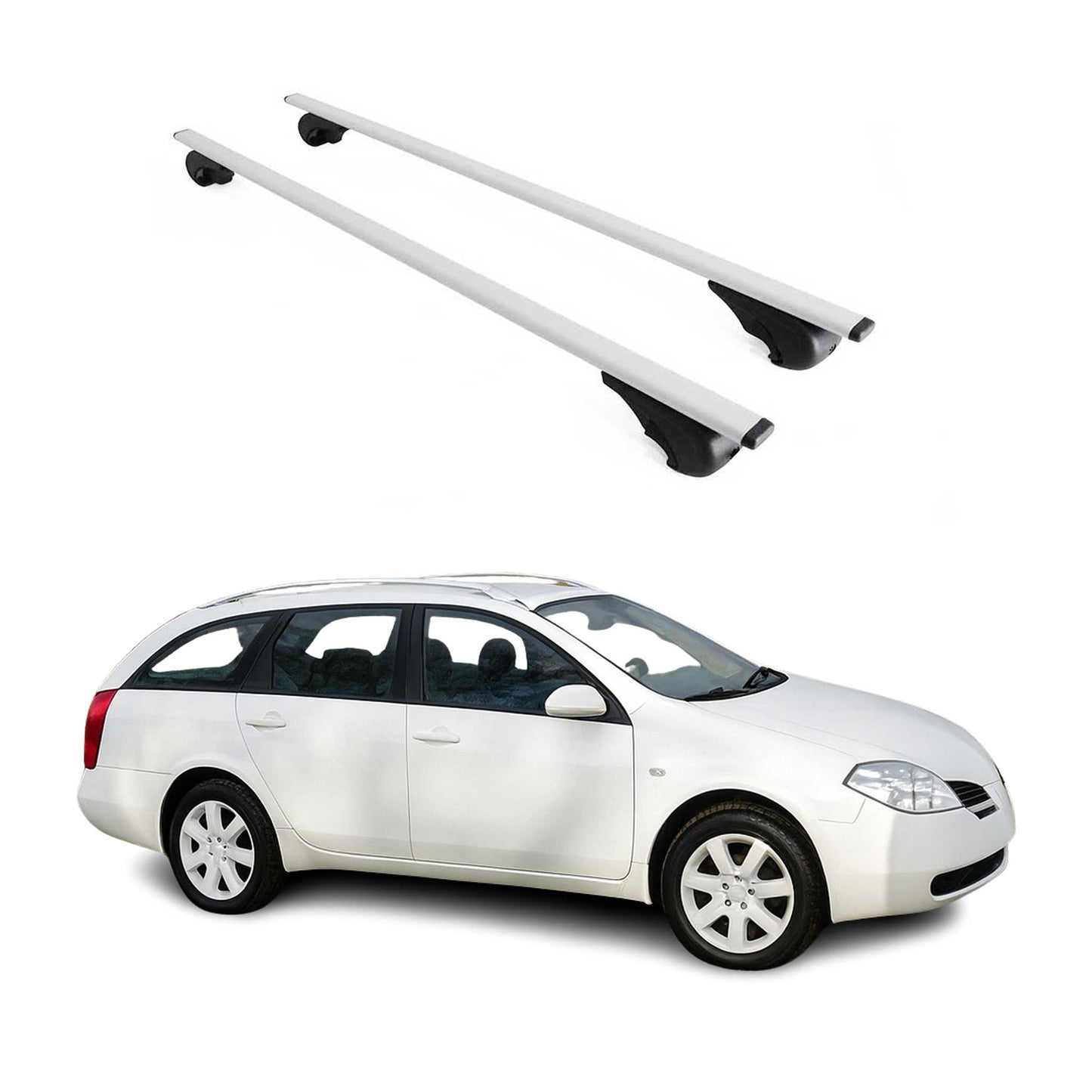 Portbagaj de plafon pentru Nissan Primera Estate 2002-2008 75kg metal argintiu 2x