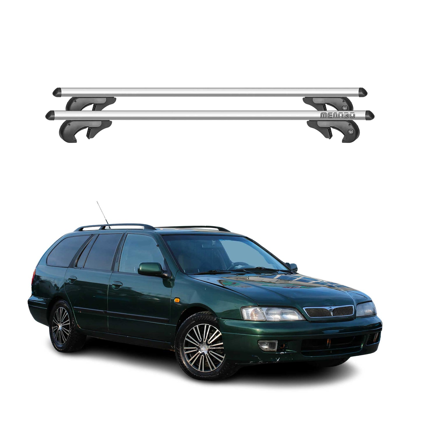 Menabo Dachträger Grundtäger für Nissan Primera 1991-1997 90kg Alu Silber 2 tlg