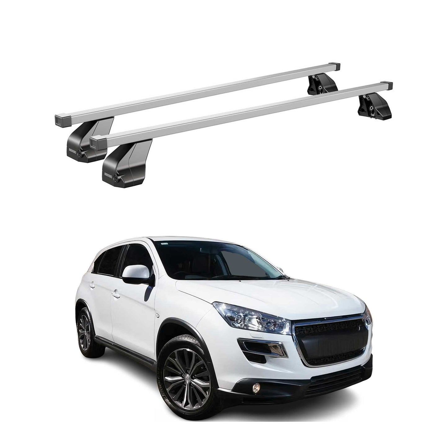Menabo Dachträger Grundtäger für Peugeot 4008 2012-2017 75kg Stahl Silber 2 tlg