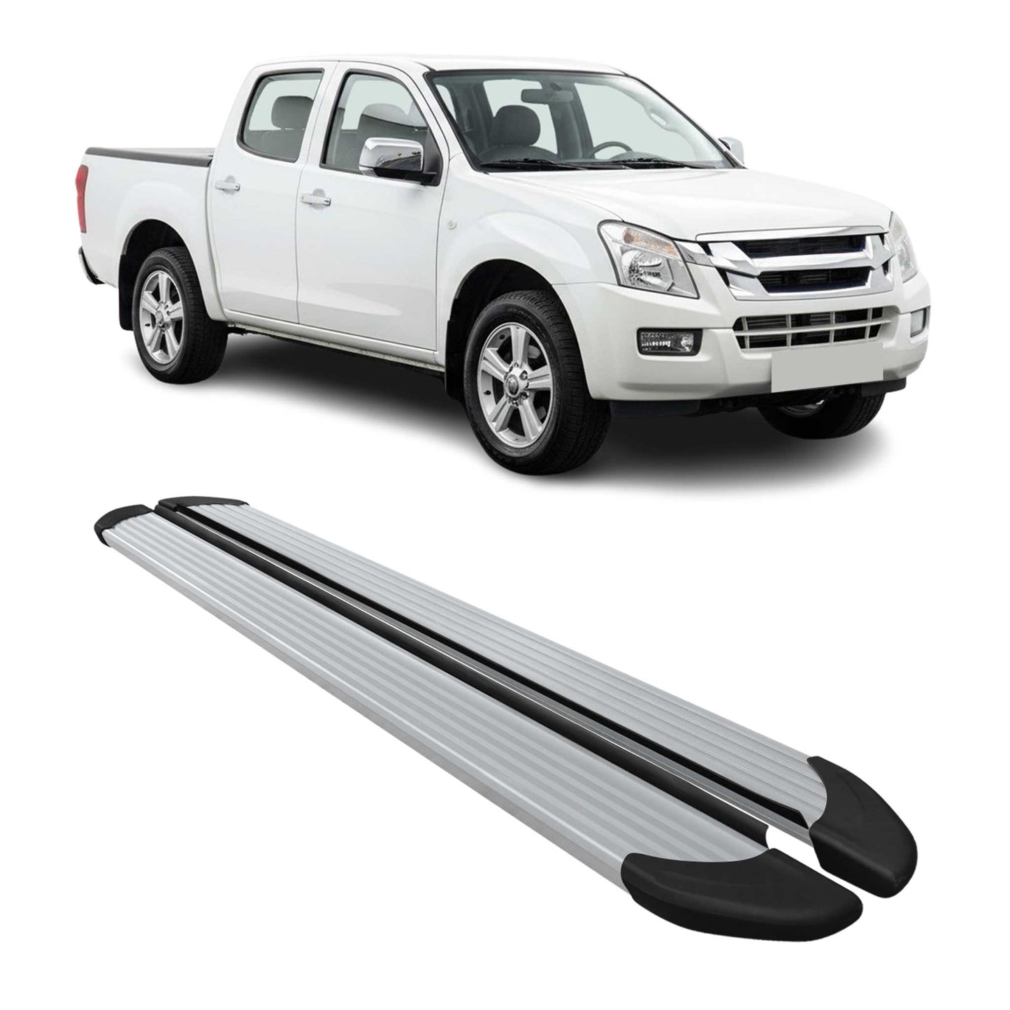 Seitenschweller Trittbretter für Isuzu D-Max DoubleCab 2002-2012 Aluminium Grau