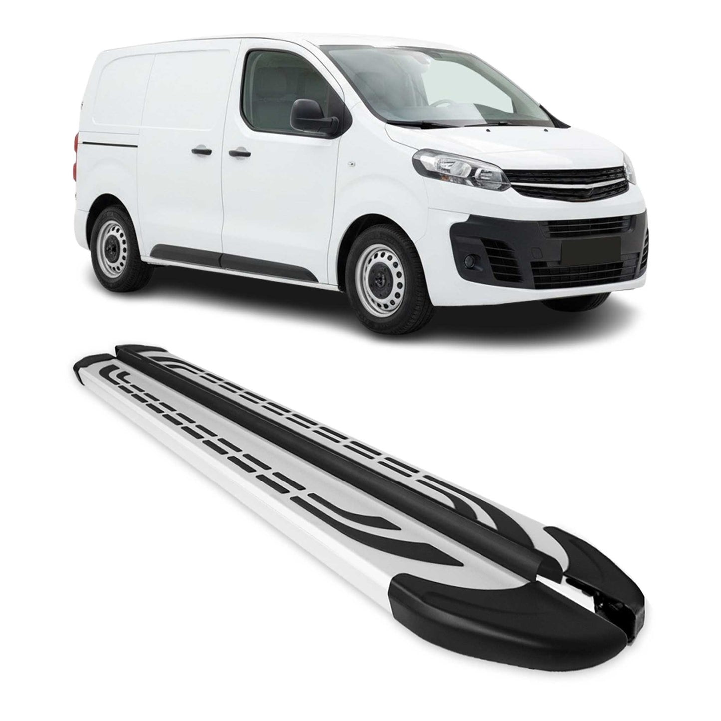 Praguri laterale/scări pentru Opel Vivaro C 2019-2023 L1 Ampatament scurt Aluminiu Argintiu