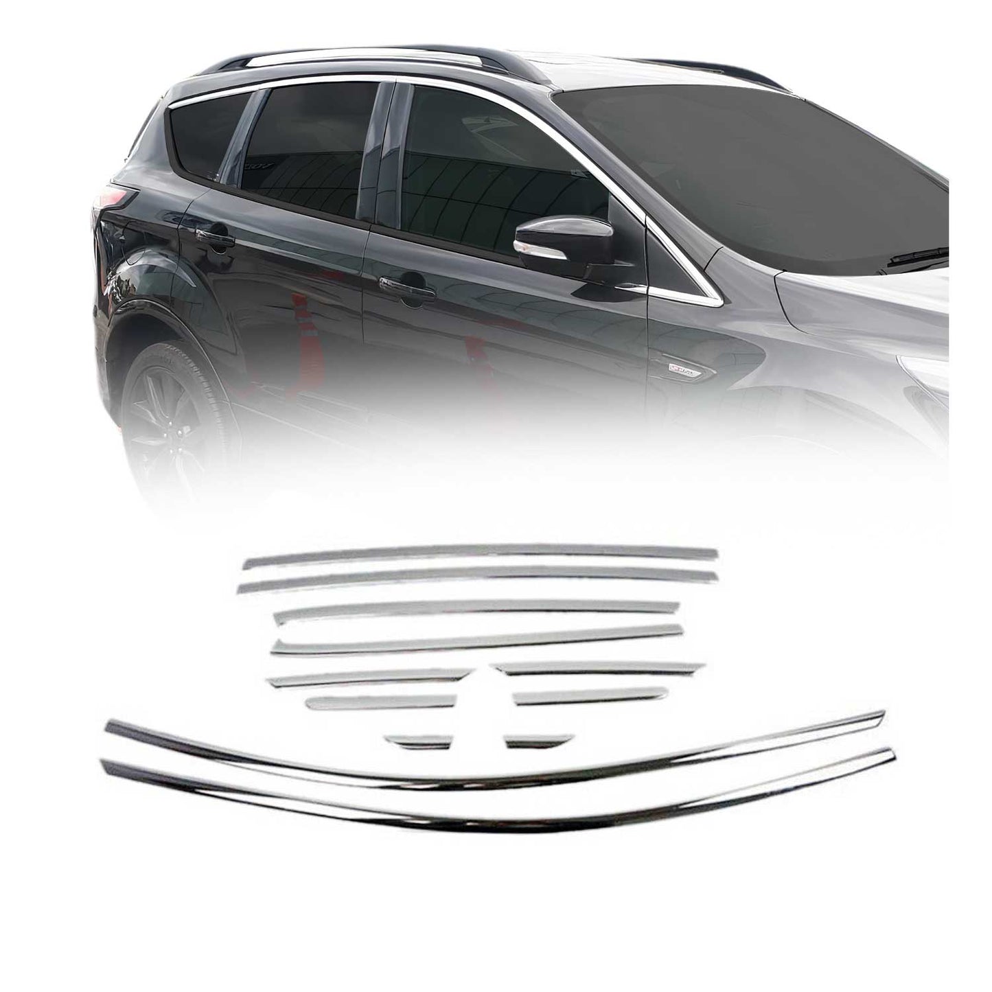 Benzi decorative pentru geamuri Ford Kuga 2013-2019, oțel inoxidabil cromat, 12 bucăți