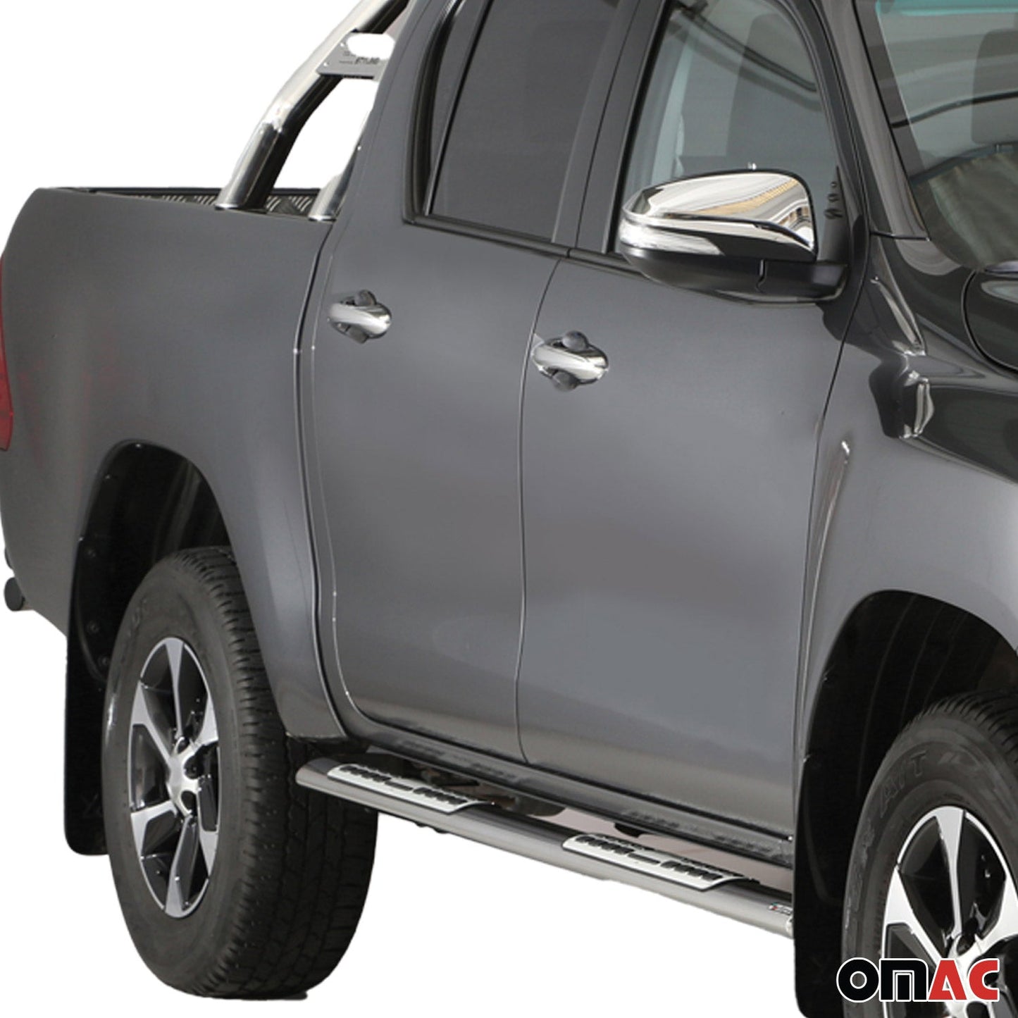 Stahl Seitenschweller Schwellerrohre für Toyota Hilux Double Cab 2016-2018 Grau