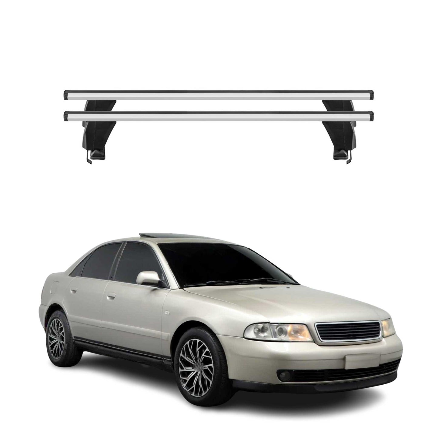 Menabo Dachträger Grundtäger für Audi A4 B5 Limo 1995-2001 50kg Alu Silber 2 tlg