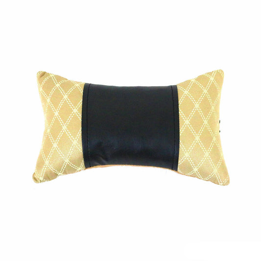 Pernă auto pentru tetieră, suport pentru gât, material textil și piele, bej, negru, 8x30 cm