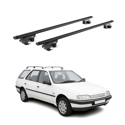 Dachträger Grundtäger für Peugeot 405 Wagon 1988-1997 90kg Alu Schwarz 2 tlg ABE