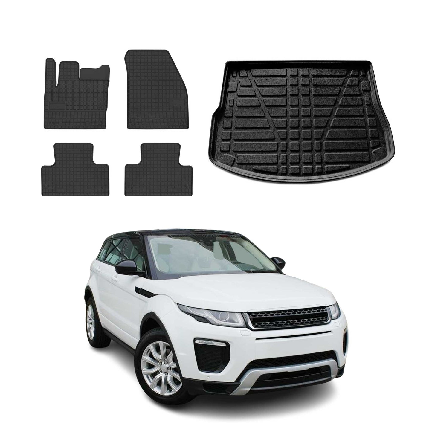 Set covorașe și căptușeală portbagaj pentru Range Rover Evoque 2012-2019, cauciuc TPE, 5x