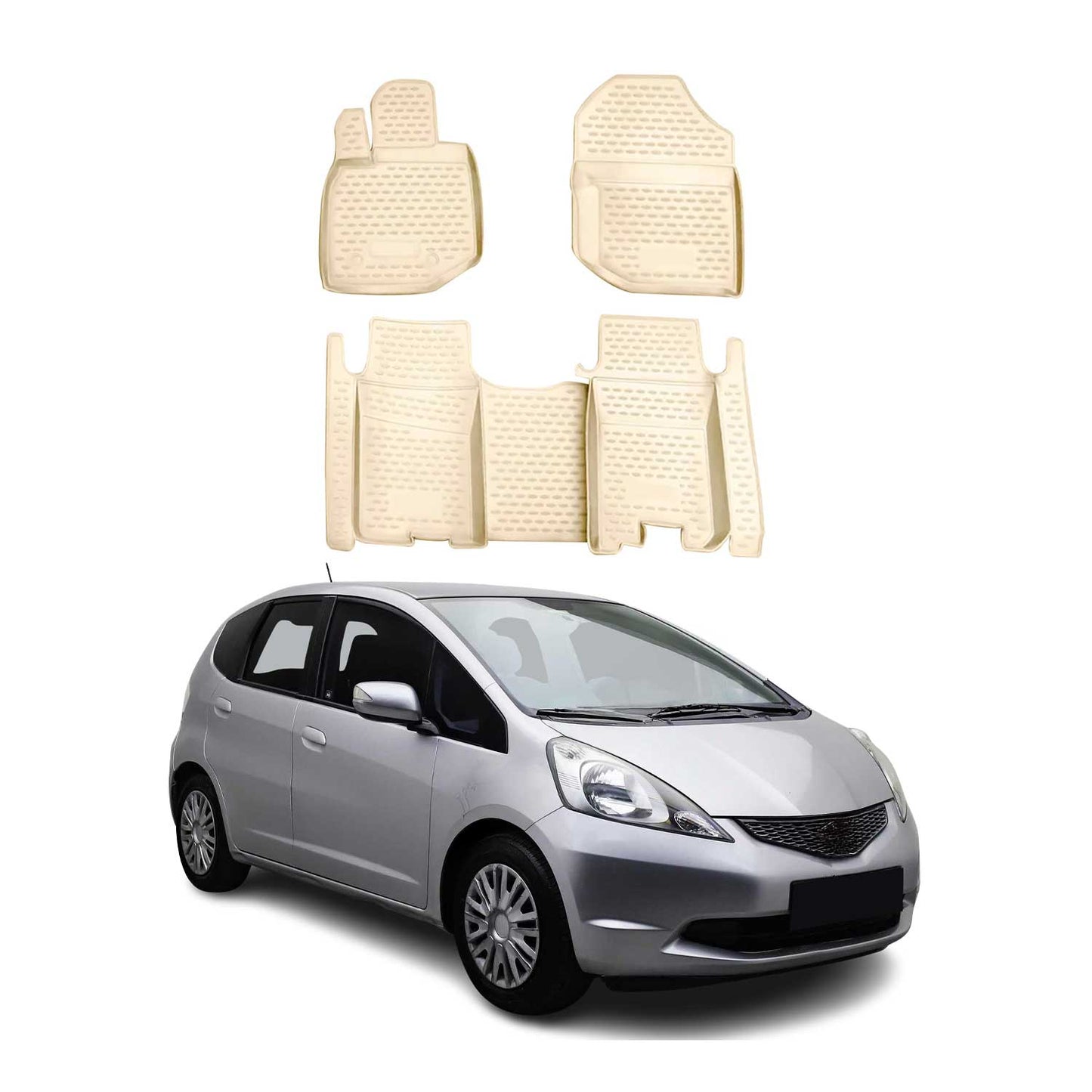 Covorașe de cauciuc bej pentru Honda Jazz 2008-2015, set 4 piese