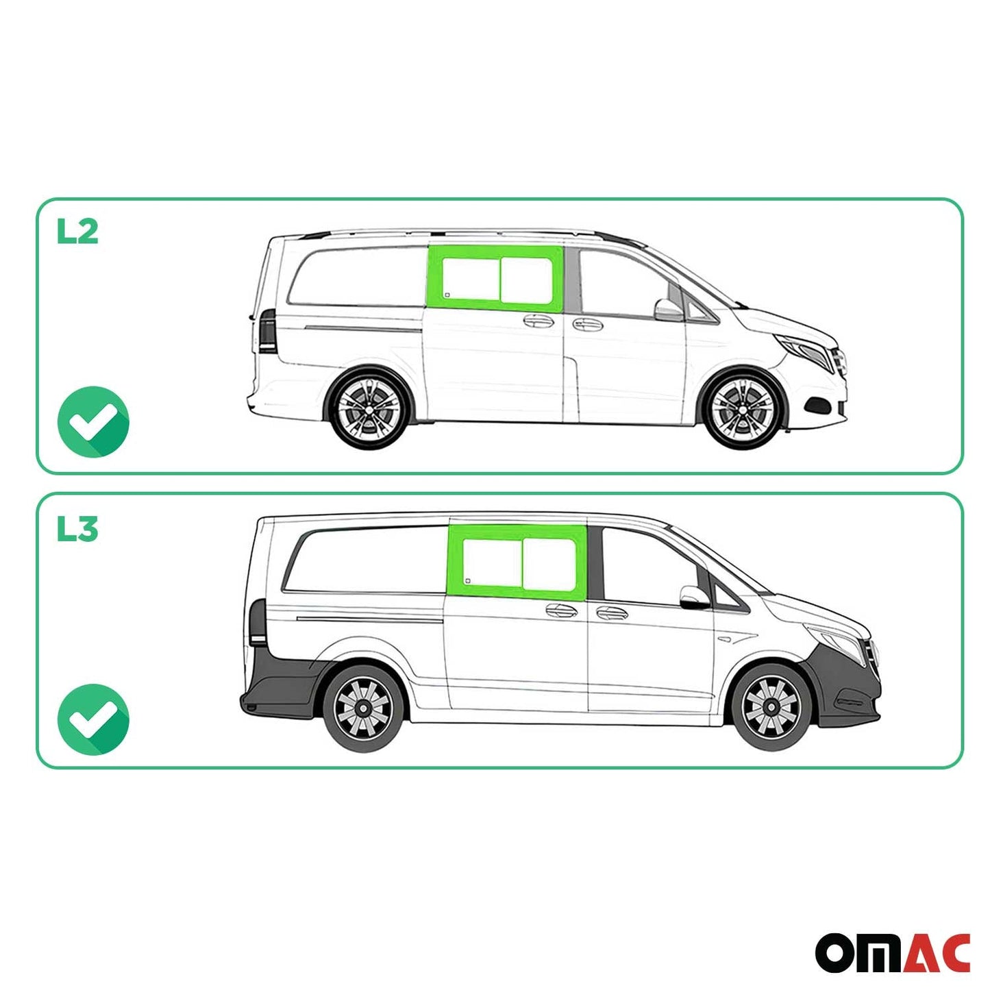 Seitenfenster Schiebefenster für Mercedes Vito W447 2014-2025 Rechts L2 L3