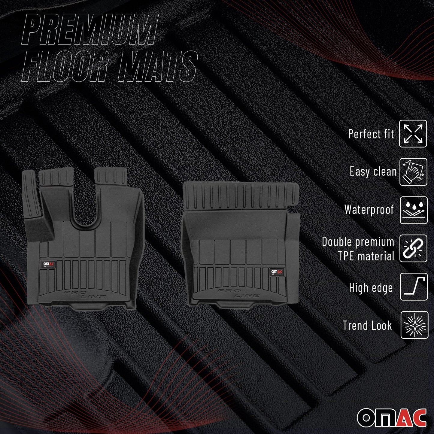 OMAC Gummi Fußmatten für DAF XF 2013-2025 Premium TPE 3D Automatten Schwarz 2x