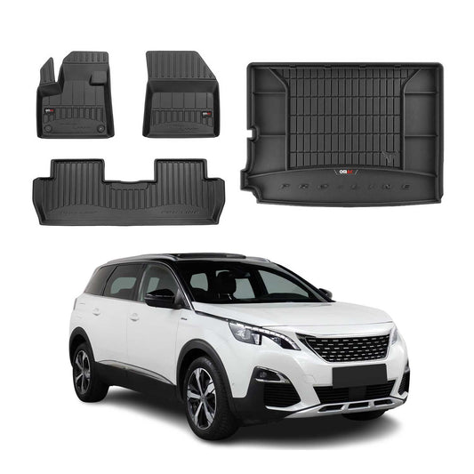 OMAC Fußmatten & Kofferraumwanne Set für Peugeot 5008 2017-2025 Gummi Schwarz 4x