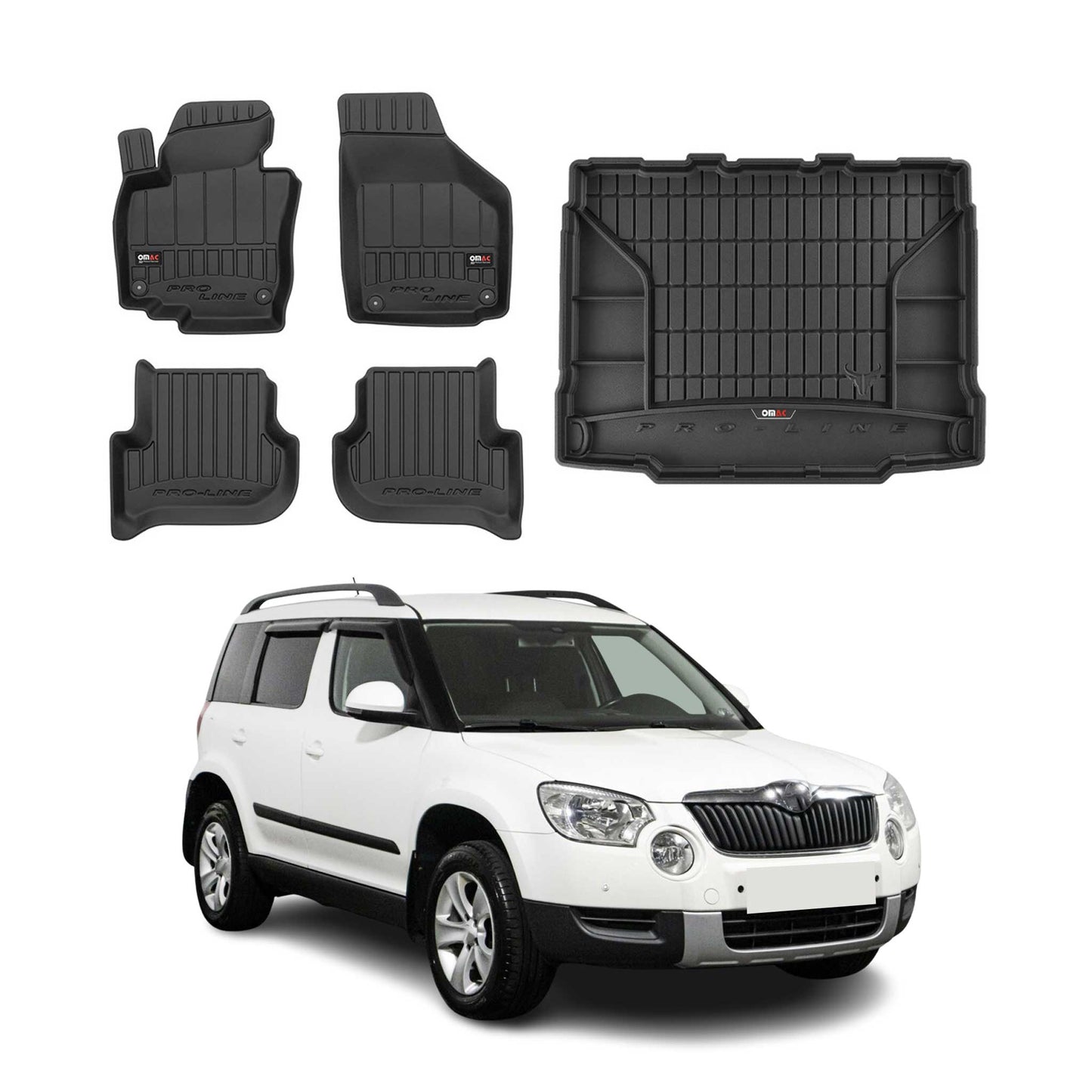 OMAC Fußmatten & Kofferraumwanne Set für Skoda Yeti 2009-2017 Gummi Schwarz 5x