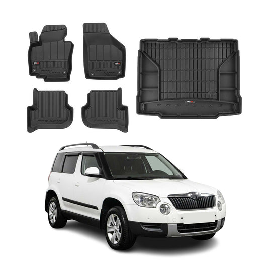 OMAC Fußmatten & Kofferraumwanne Set für Skoda Yeti 2009-2017 Gummi Schwarz 5x