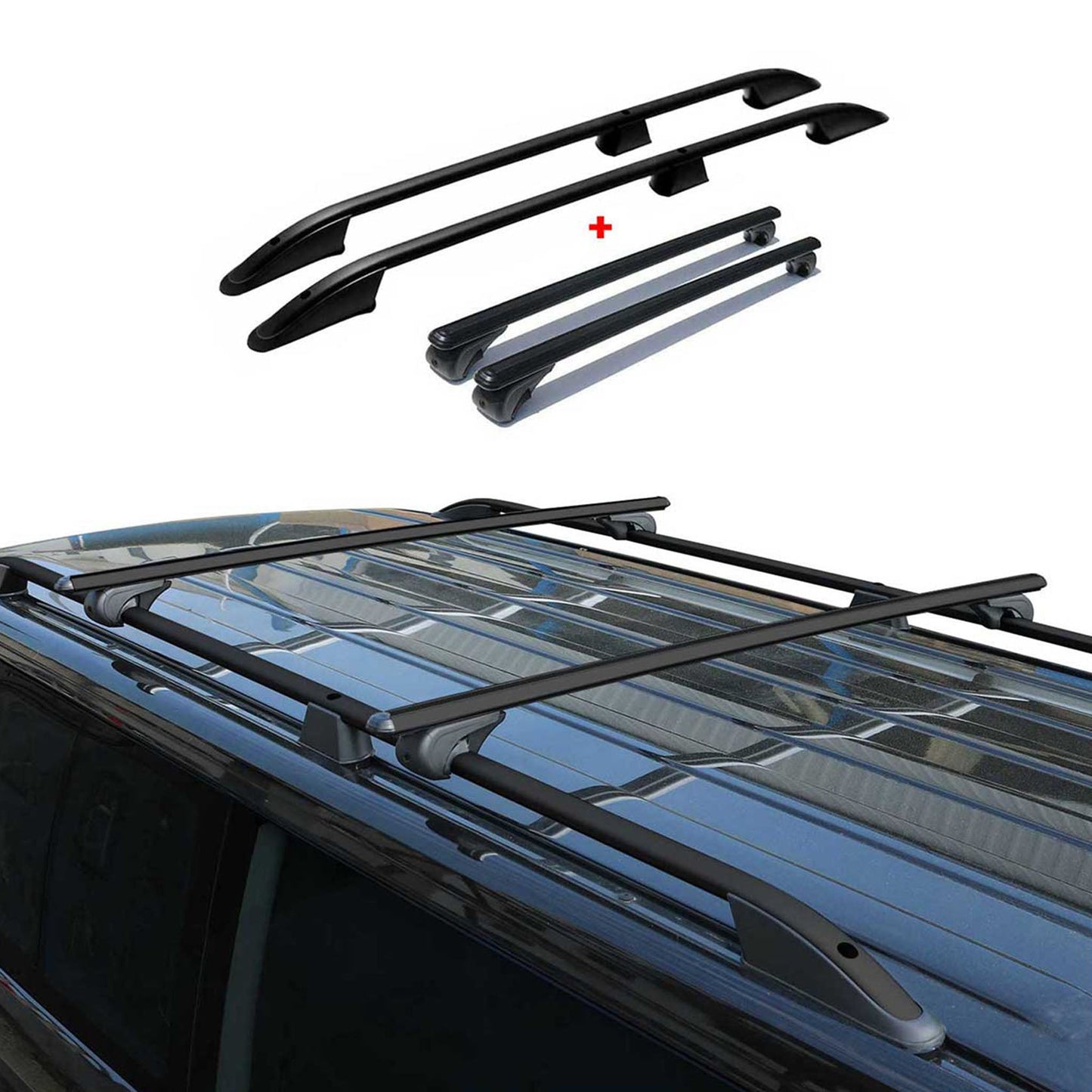 Dachreling + Dachträger für Ford Tourneo Courier 2014-2023 Aluminium Schwarz 4x