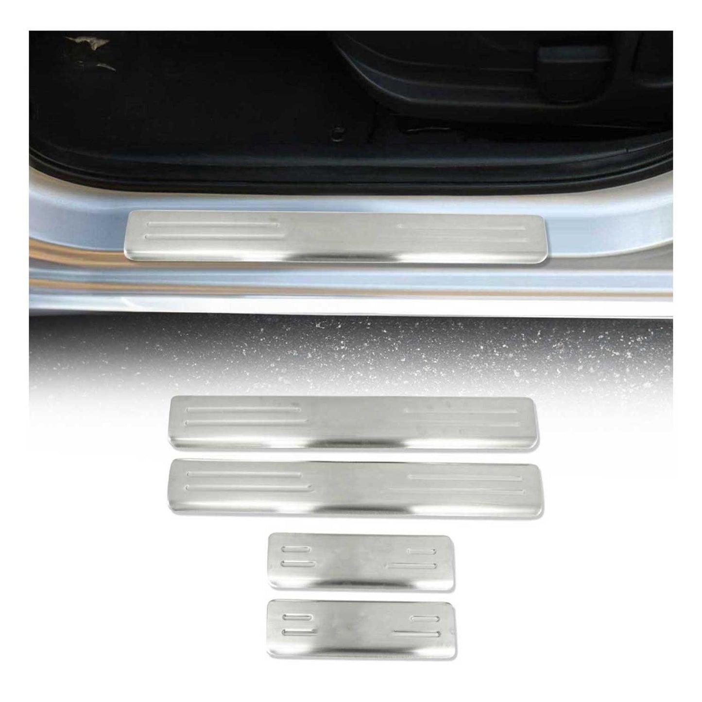 Ornamente prag uși pentru Kia Soul 2009-2014, oțel inoxidabil, argintiu, set 4 piese