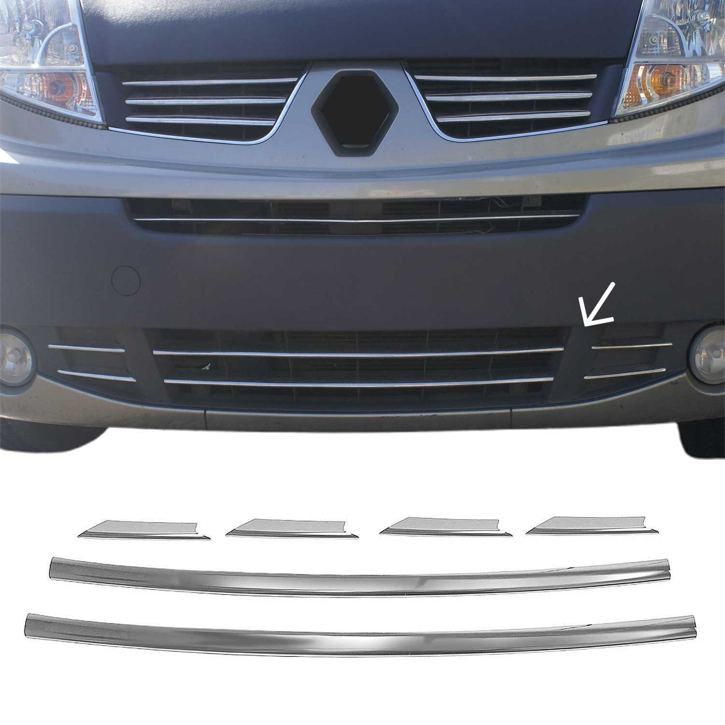 Kühlergrill Leisten Grillleisten für Renault Trafic 2008-2014 Chrom Silber 6x