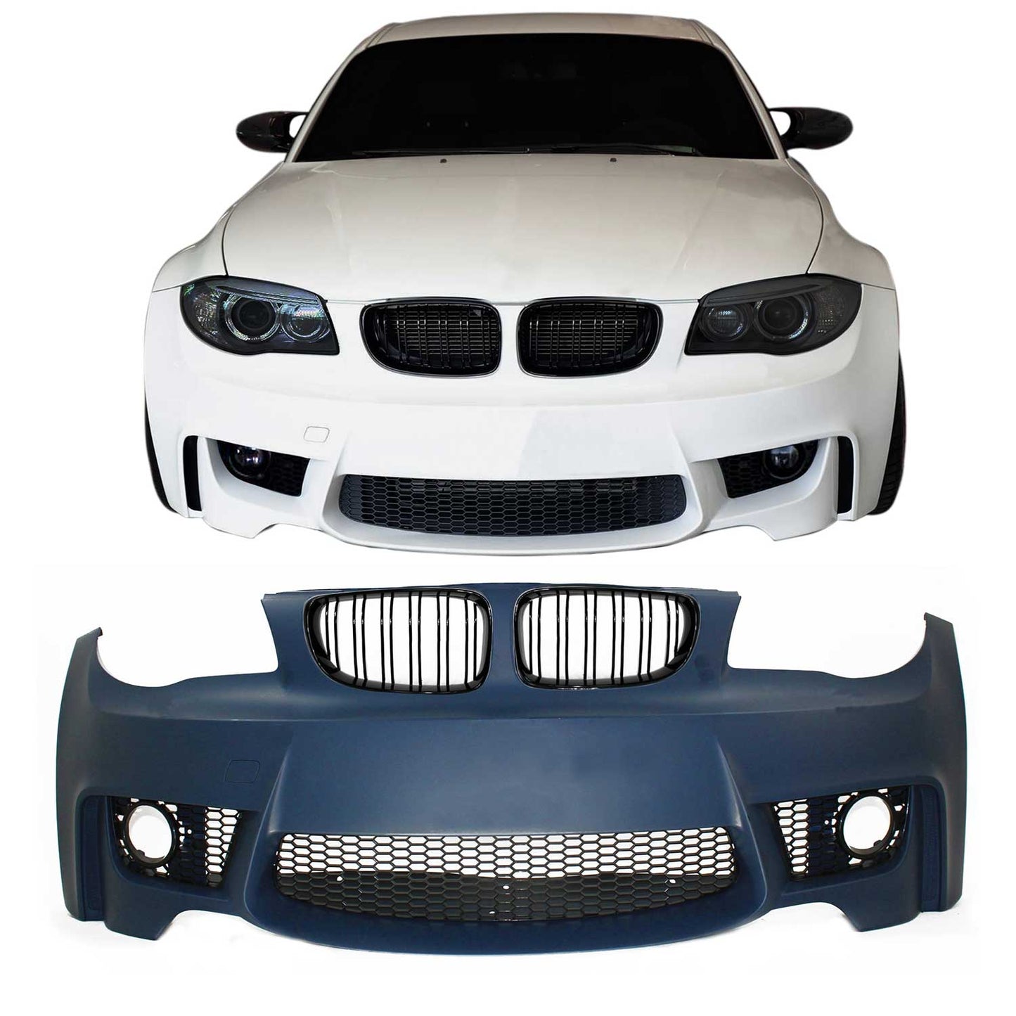 JOM Frontstoßstange für BMW E81/E82/E87/E88 2004-2013 Doppelrippen Grill Schwarz