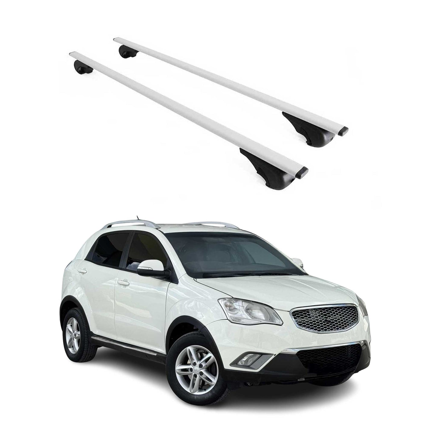 Portbagaj de plafon pentru Ssangyong Korando 2010-2019, 75kg, metal, argintiu, 2 bucăți