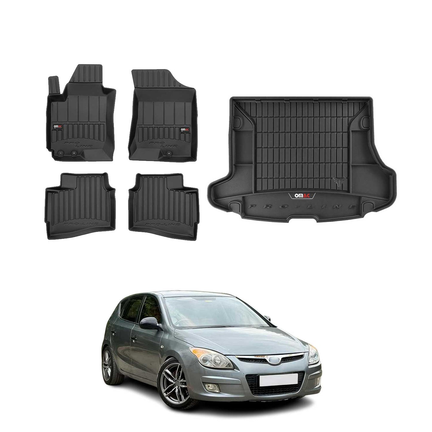 OMAC Fußmatten & Kofferraumwanne Set für Hyundai i30 Kombi 2007-2012 Gummi 5x