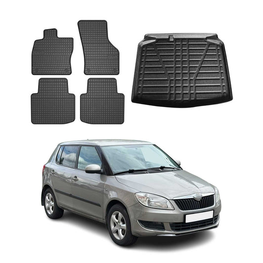 Set covorașe și portbagaj pentru Skoda Fabia hatchback 2007-2014, cauciuc, 5 buc.