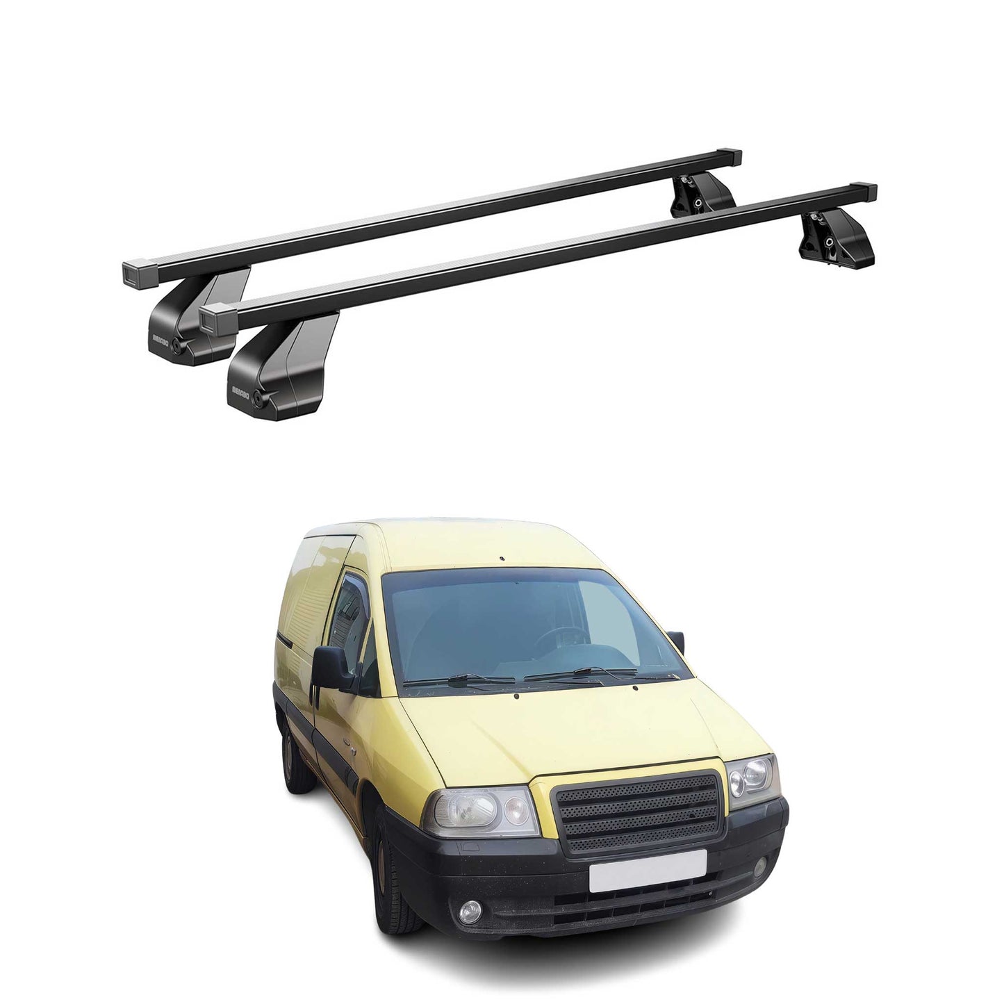 Menabo Dachträger Grundtäger für Citroen Jumpy 1995-2006 75kg Stahl Schwarz 2x
