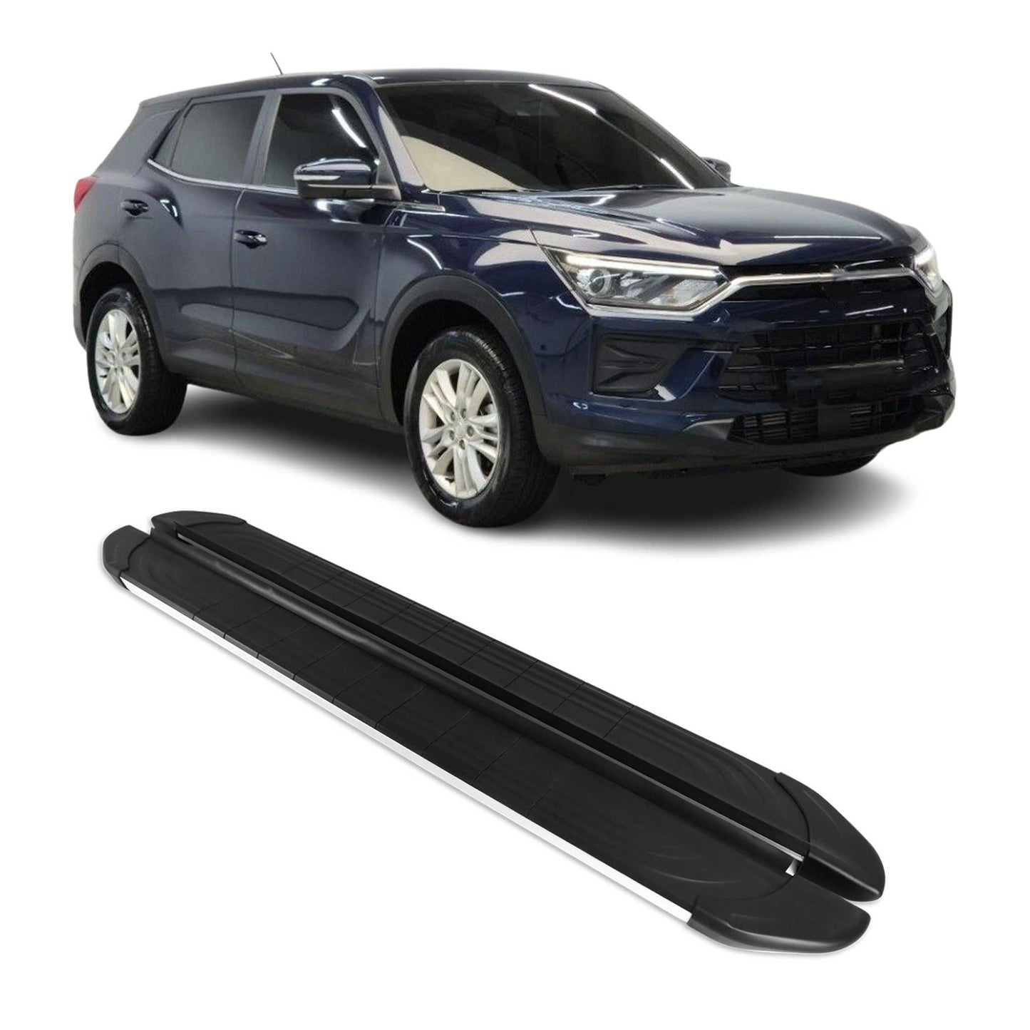 Praguri laterale SsangYong Korando IV 2019-2025, aluminiu, argintiu și negru