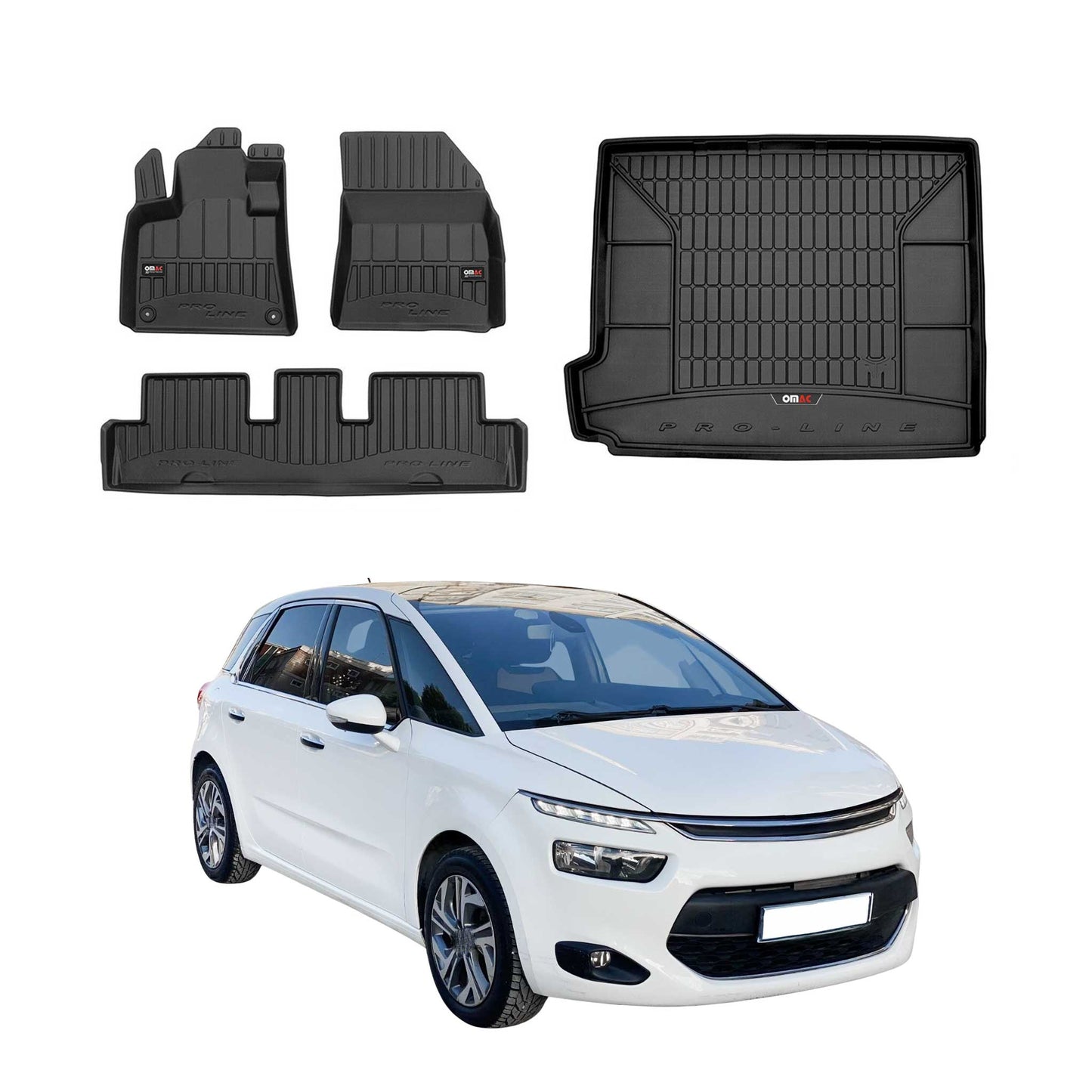 OMAC Fußmatten & Kofferraumwanne Set für Citroen C4 Picasso 2013-2019 Gummi 4x