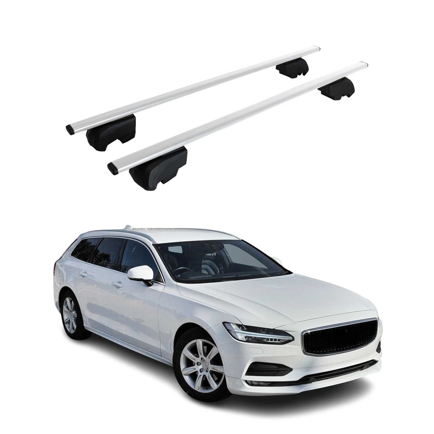 Portbagaj de plafon pentru Volvo V90 2016-2025 75kg metal argintiu 2 buc