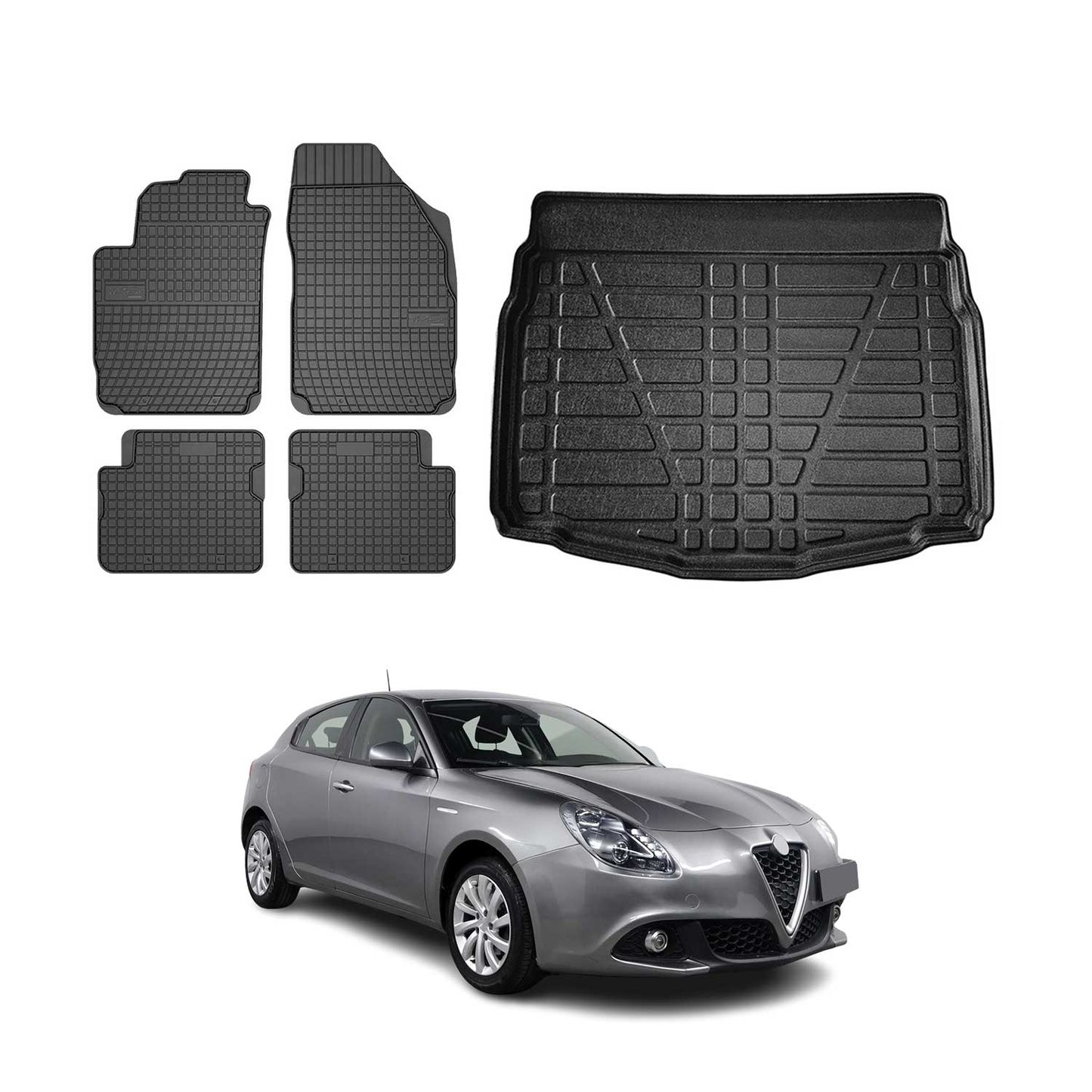 Set covorașe și portbagaj pentru Alfa Romeo Giulietta 2010-2020, cauciuc, 5 buc.