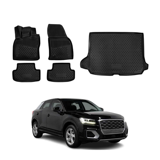Set covorașe și tapițerie portbagaj pentru Audi Q2 2017-2025, cauciuc TPE, negru, 5x