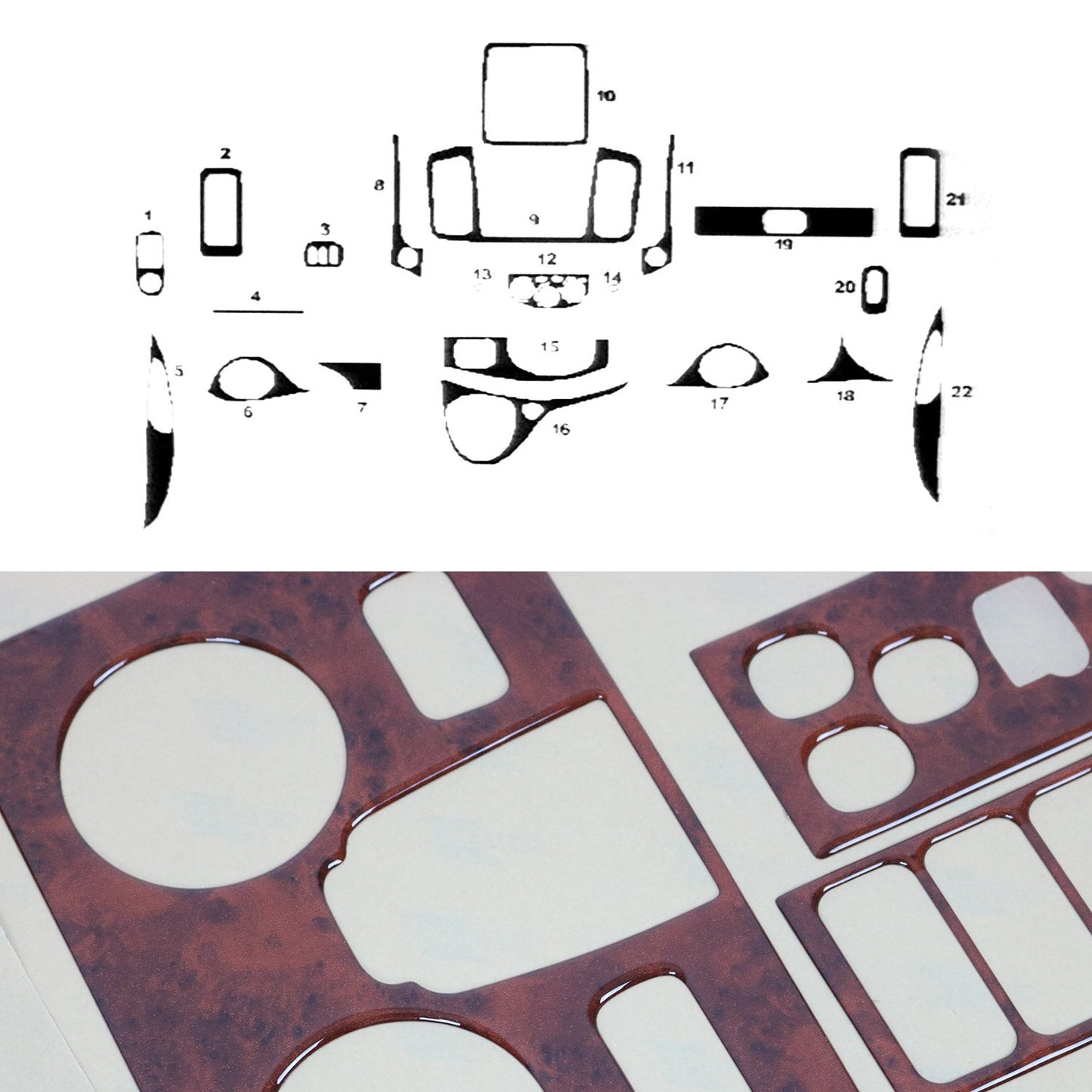 Ornamente interioare cockpit pentru Opel Vivaro 2010-2014, aspect lemn masiv, 22 bucăți
