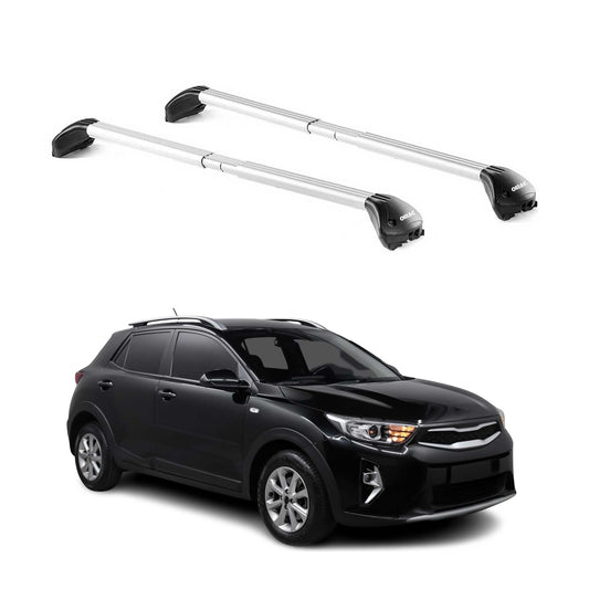 Portbagaj de plafon pentru Kia Stonic 2017-2025, 100 kg, aluminiu, argintiu, 2 piese, ABE (omologare de tip germană)